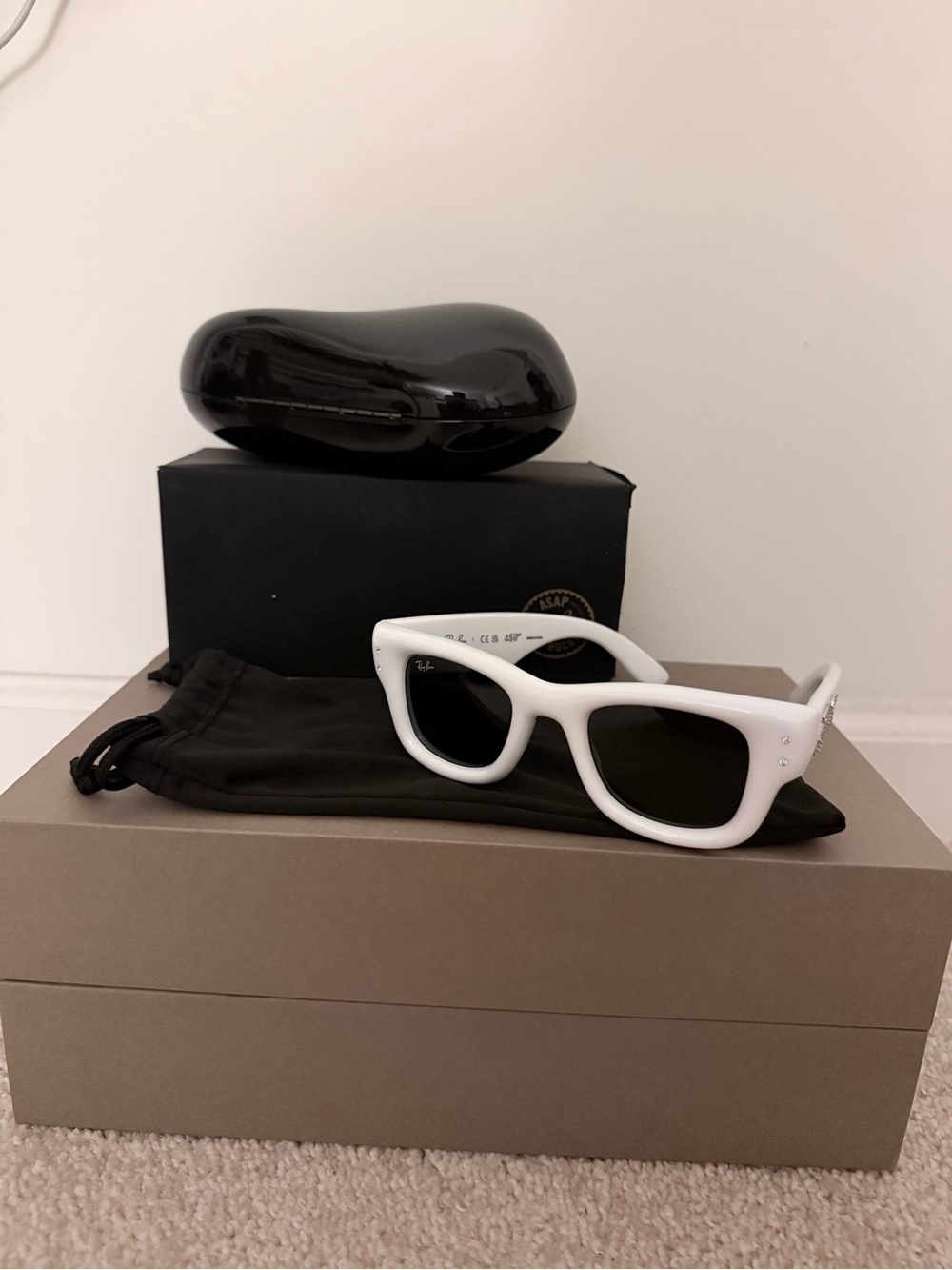 ASAP Rocky/Ray-Ban- Wayfarer Puffer Sunglasses in White w/Swarovski Crystals